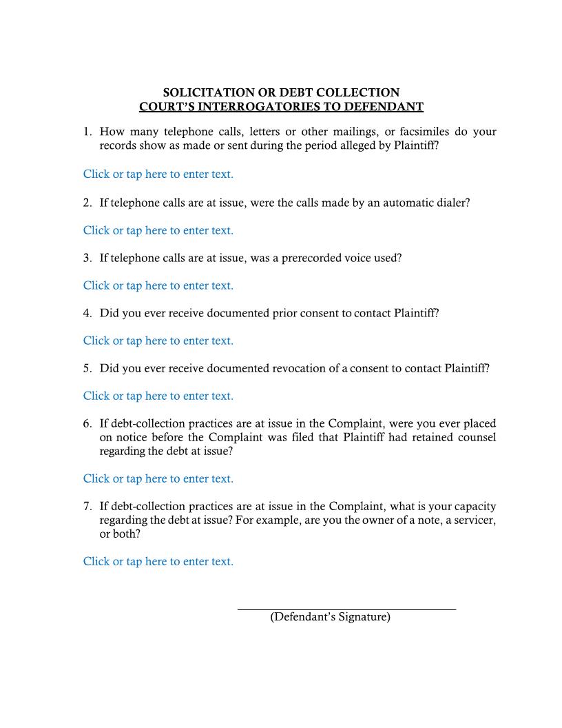 Solicitation Or Debt Collection Courts Interrogatories To Defendant (Fort Myers) | Pdf Fpdf Docx | Florida