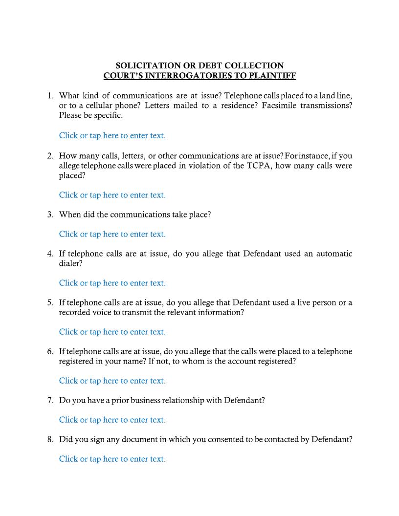 Solicitation Or Debt Collection Courts Interrogatories To Plaintiff (Fort Myers) | Pdf Fpdf Docx | Florida