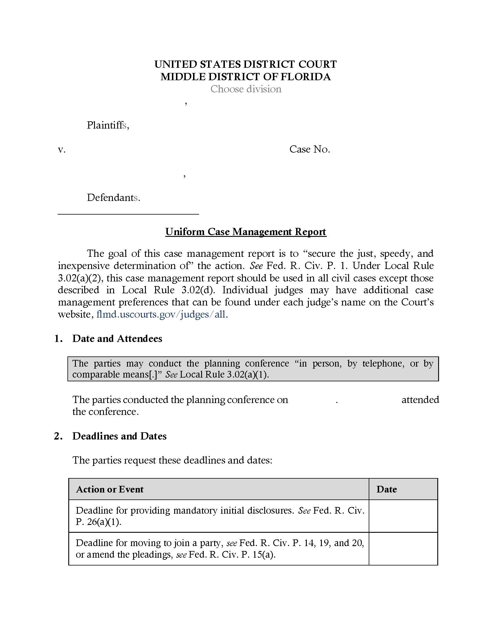 Uniform Case Management Report | Pdf Fpdf Docx | Florida