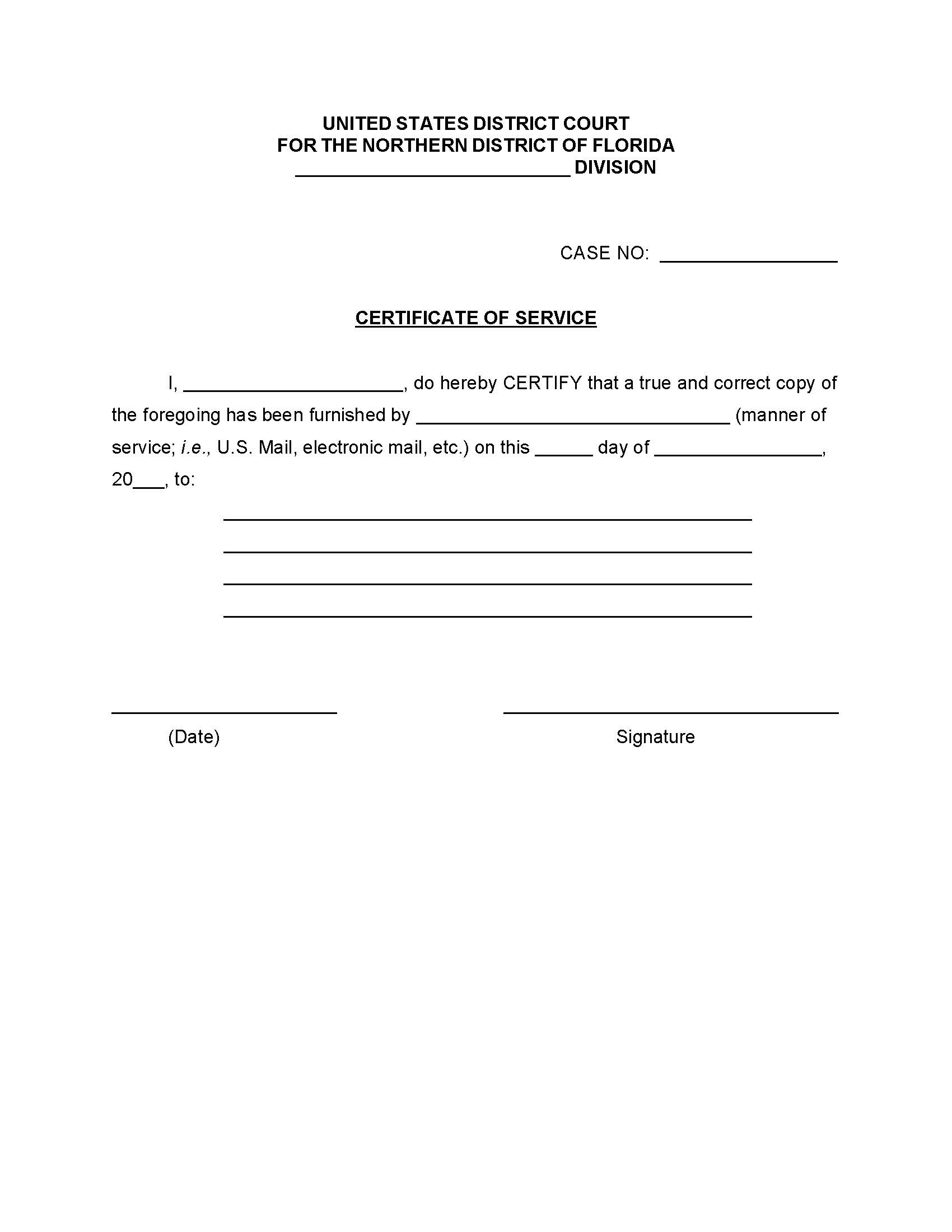Certificate Of Service {FLND CoS} | Pdf Fpdf Docx | Florida