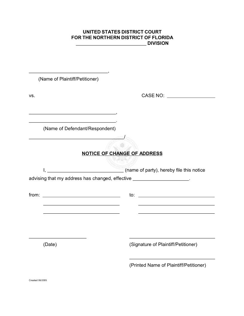 Notice Of Change Of Address {FLND NCA} | Pdf Fpdf Docx | Florida