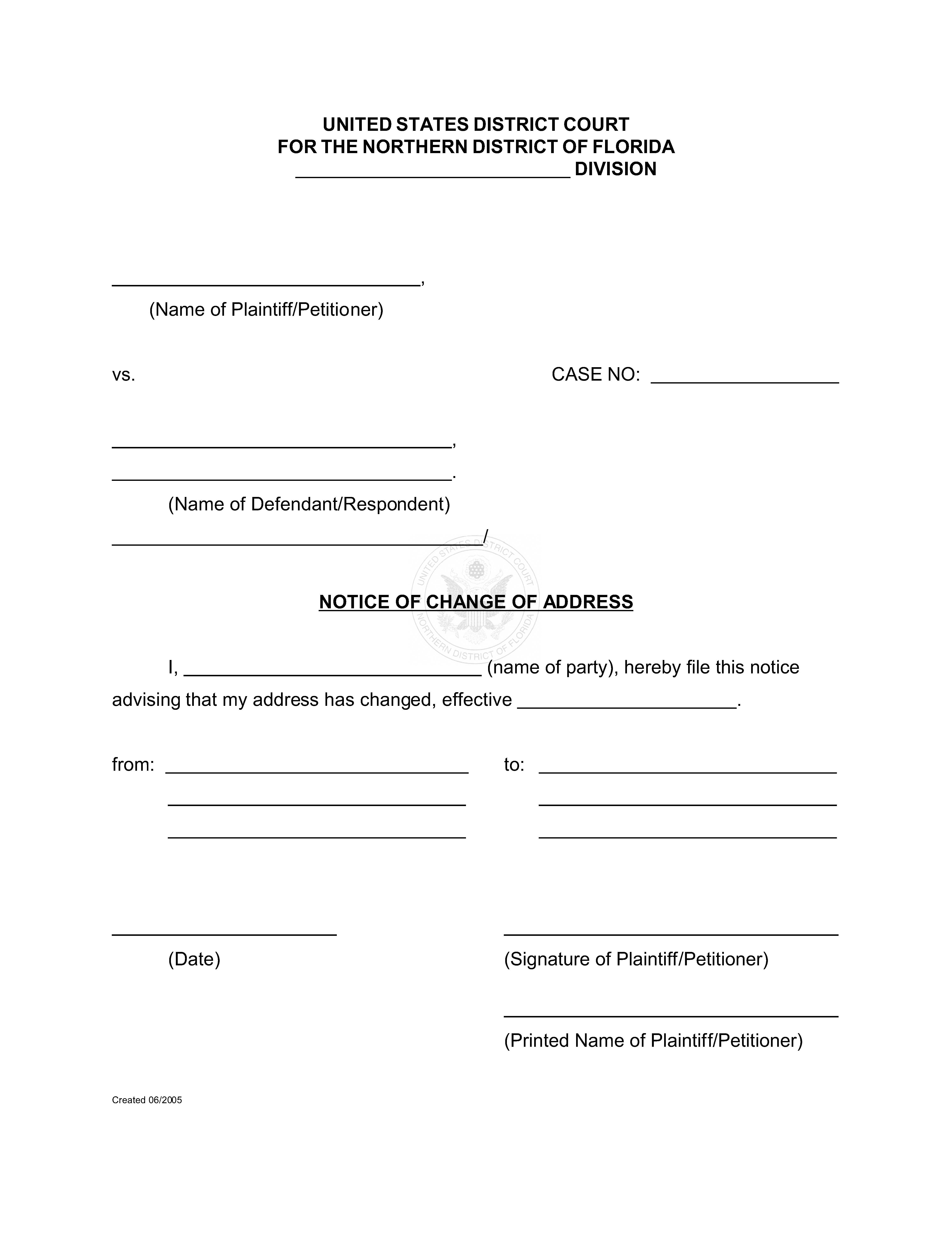 Notice Of Change Of Address {FLND NCA} | Pdf Fpdf Docx | Florida