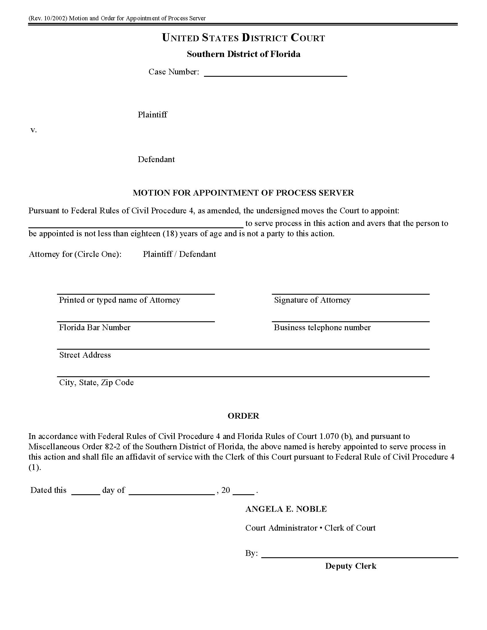Motion And Order For Appointment Of Process Server {FLSD MOAPS} | Pdf Fpdf Doc Docx | Florida