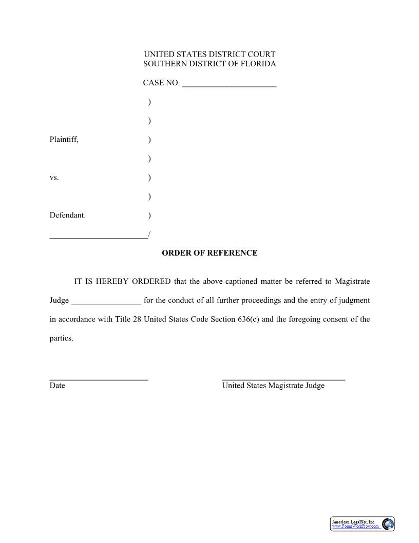 Order Of Reference {FLSD OOR} | Pdf Fpdf Docx | Florida