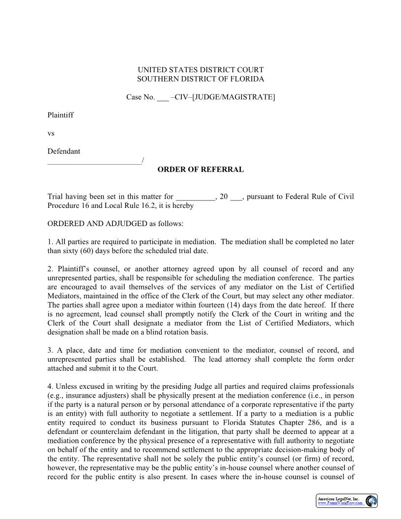 Order Of Referral (Mediation) | Pdf Fpdf Docx | Florida