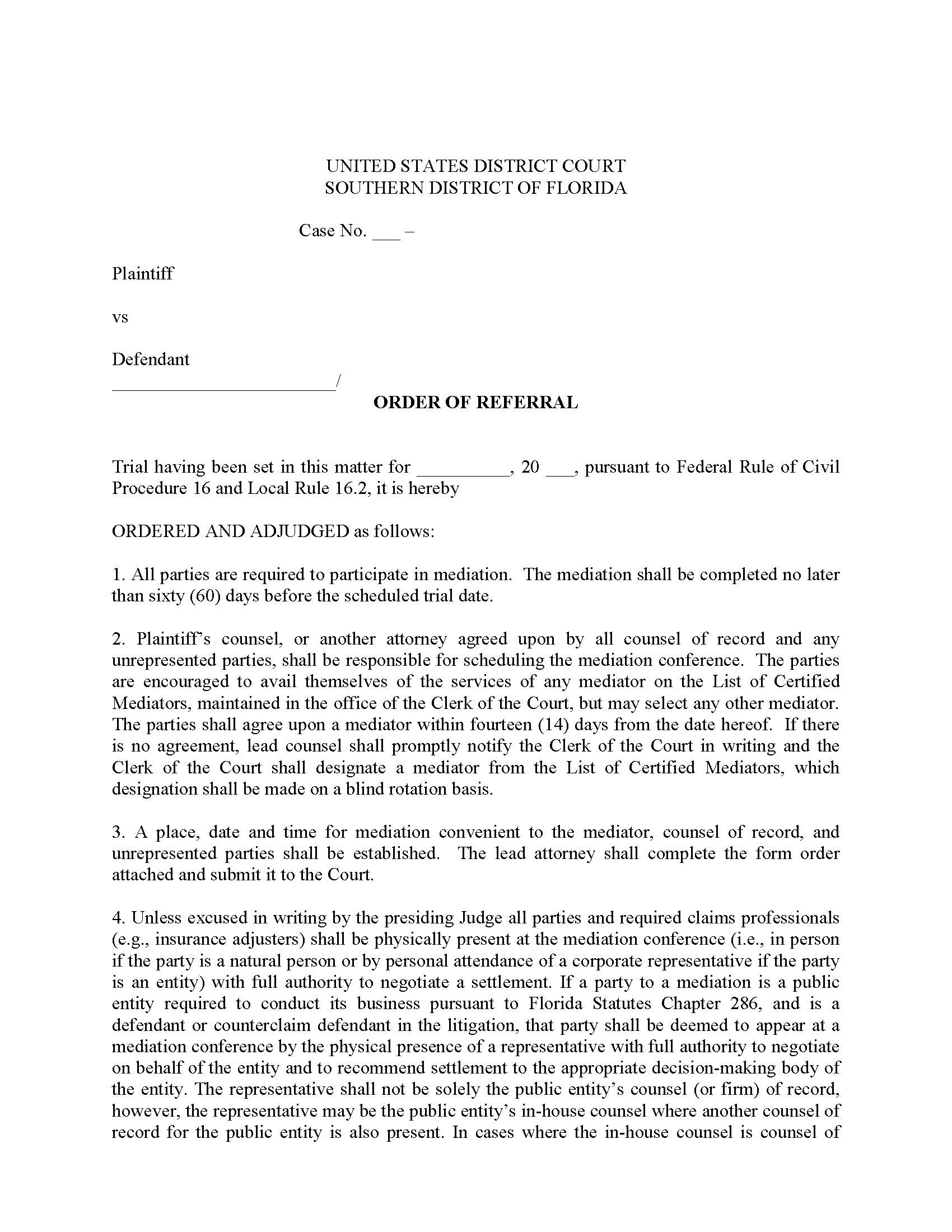 Order Of Referral (Mediation) | Pdf Fpdf Docx | Florida