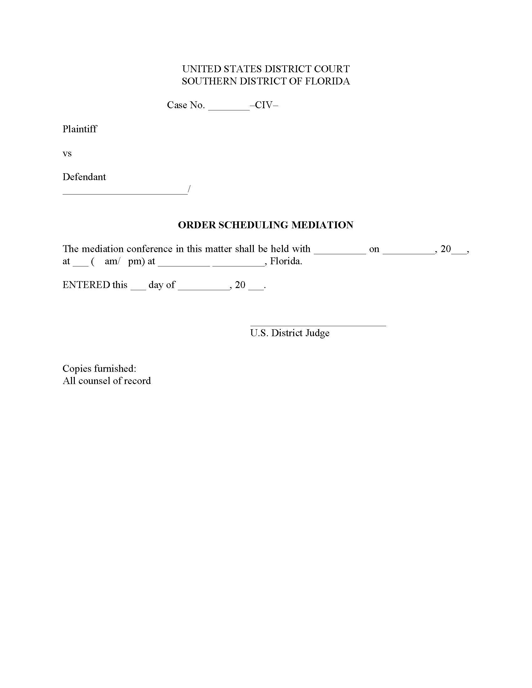 Order Scheduling Mediation {FLSD OSM} | Pdf Fpdf Docx | Florida
