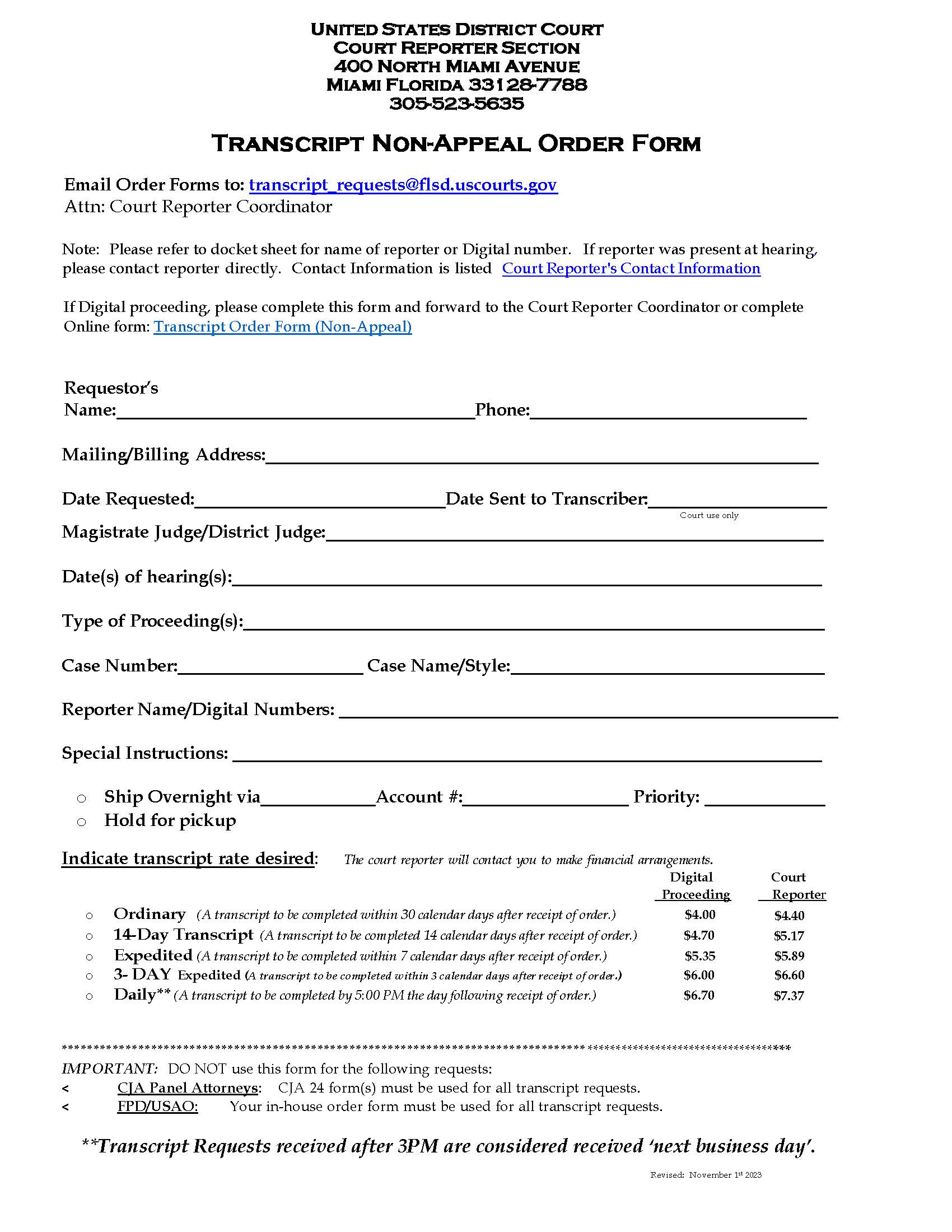 Transcript Non-Appeal Order Form | Pdf Fpdf Docx | Florida