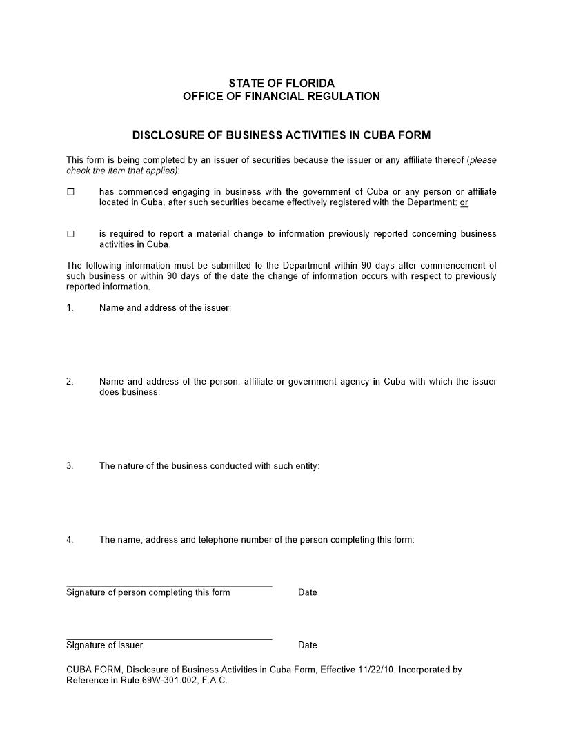 Disclosure Of Business Activities In Cuba | Pdf Fpdf Docx | Florida