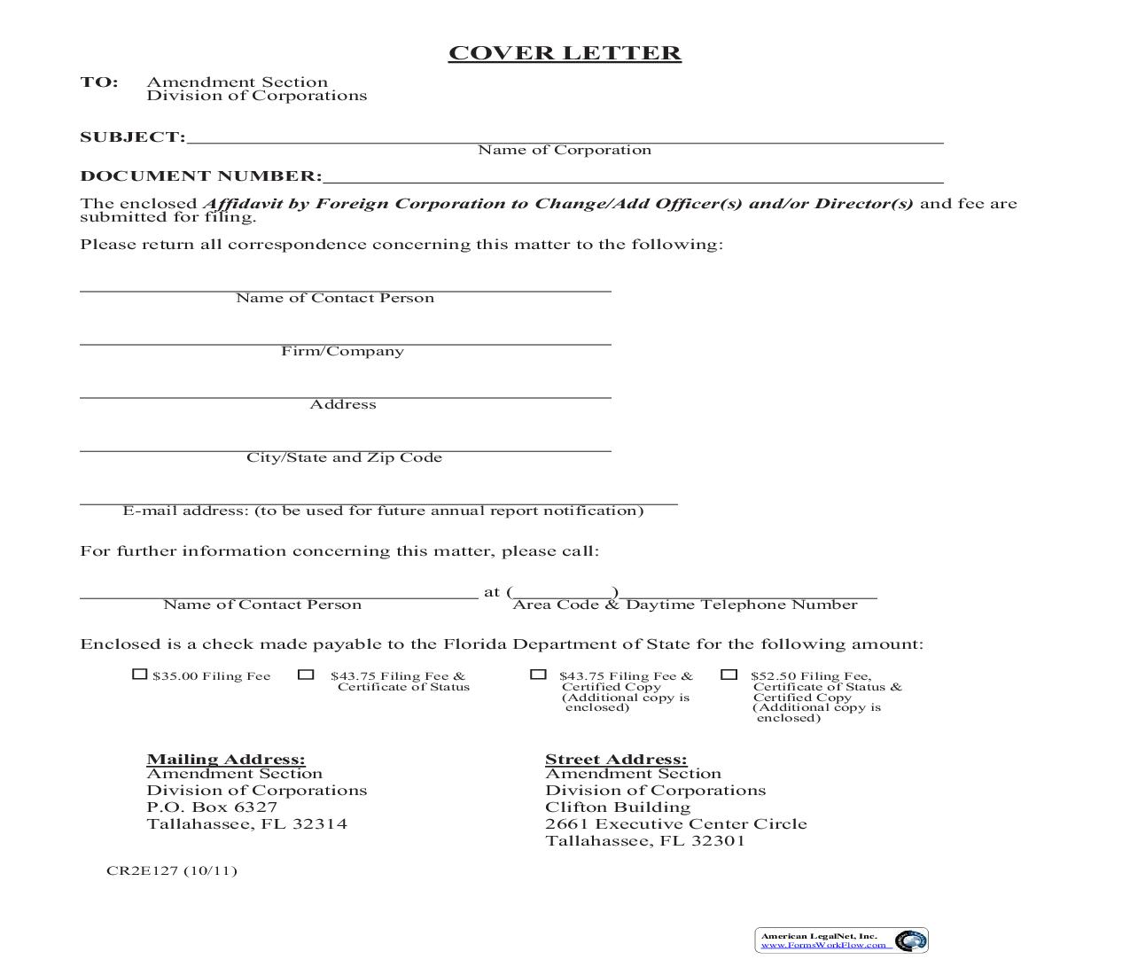 Affidavit By Foreign Corporation To Change Officer(s) And-Or Director(s) {CR2E127} | Pdf Fpdf Doc Docx | Florida
