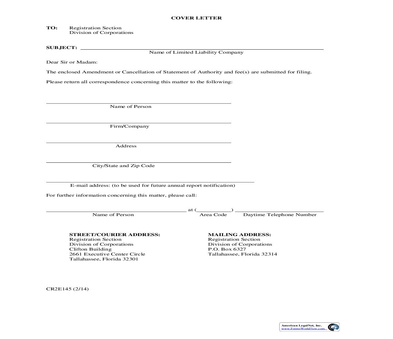 Amendment Of Cancellation Of Statement Of Authority {CR2E145} | Pdf Fpdf Doc Docx | Florida