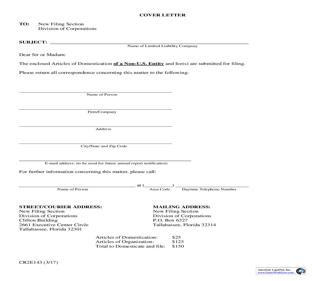 Articles Of Domestication {CR2E143} | Pdf Fpdf Doc Docx | Florida