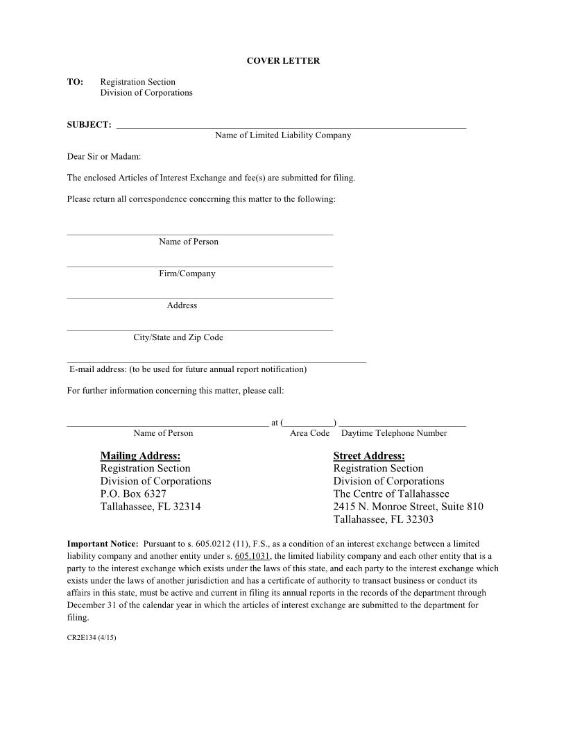 Articles Of Interest Exchange {CR2E134} | Pdf Fpdf Doc Docx | Florida