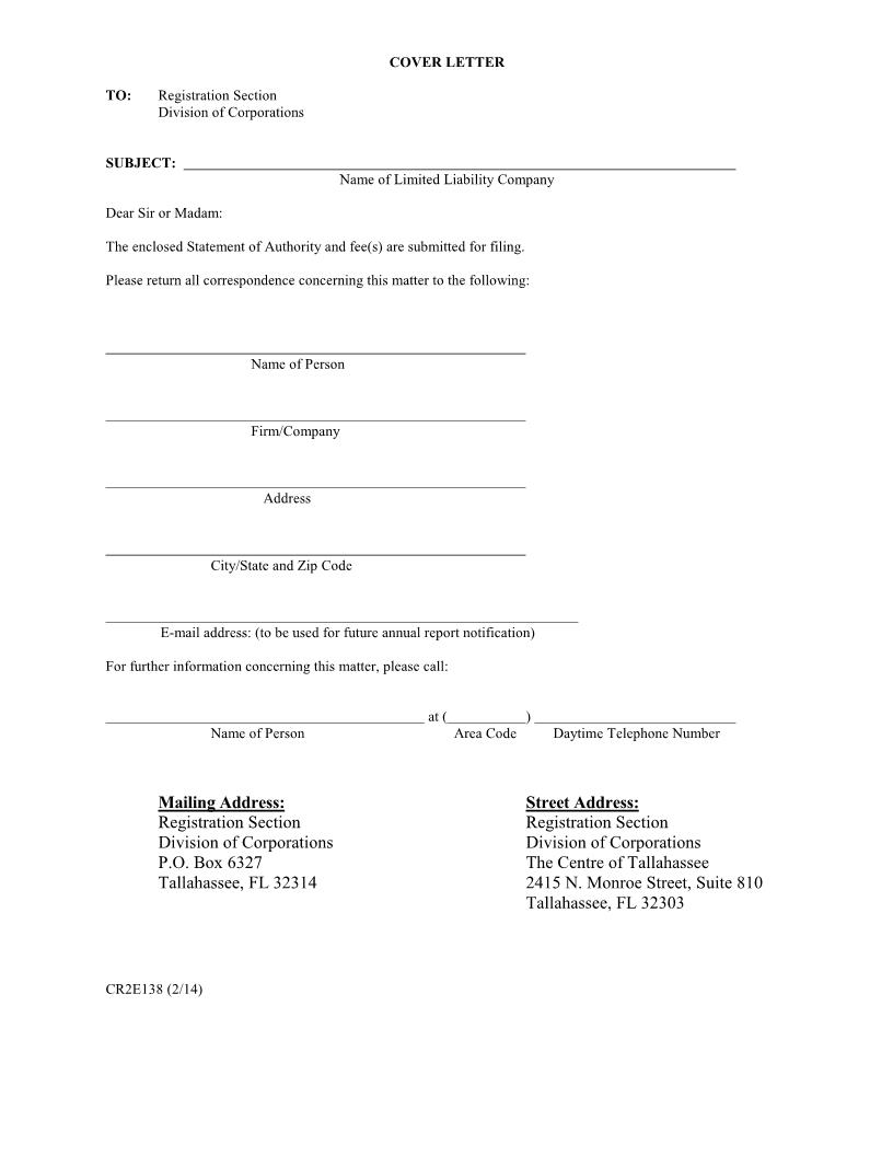 Statement Of Authority {CR2E138} | Pdf Fpdf Doc Docx | Florida