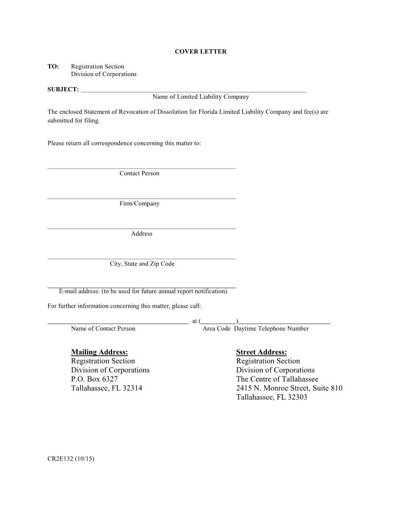 Statement Of Revocation Of Dissolution For Florida Limited Liability Company {CR2E132} | Pdf Fpdf Doc Docx | Florida