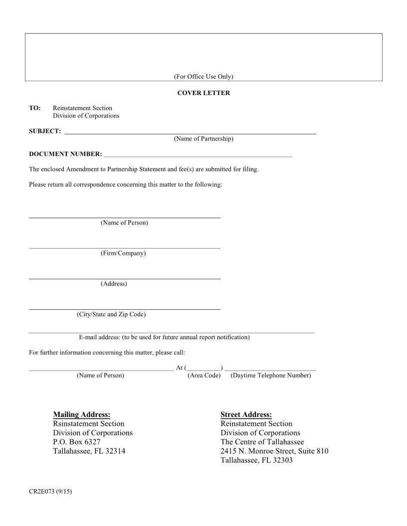 Amendment To Partnership Statement {CR2E073} | Pdf Fpdf Doc Docx | Florida