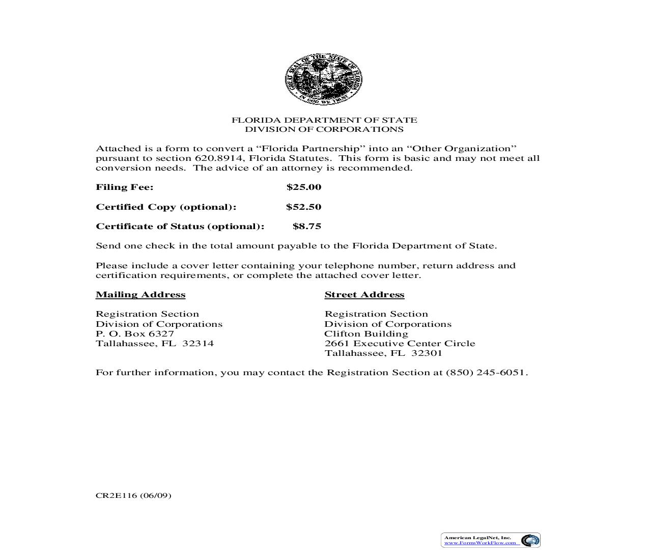 Certificate Of Conversion For Florida Partnership Into Other Organization {CR2E116} | Pdf Fpdf Doc Docx | Florida
