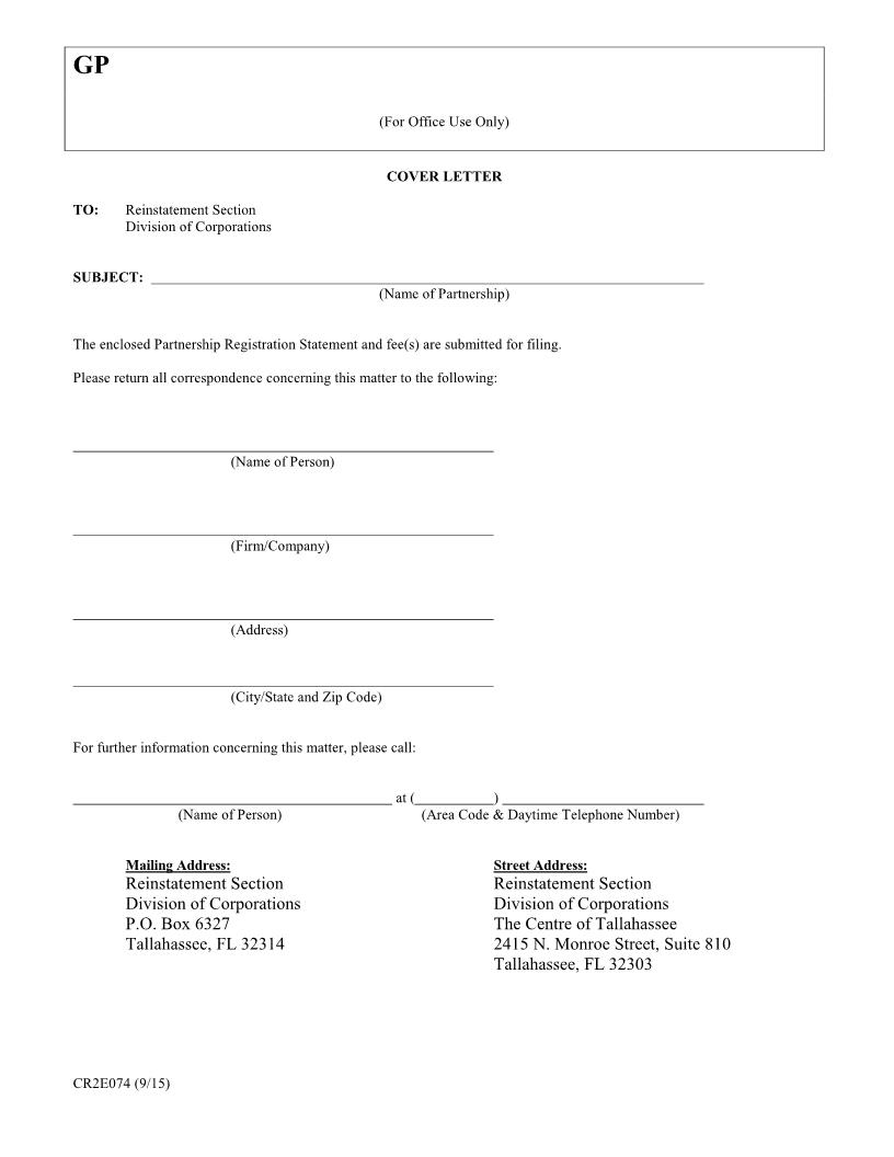 Partnership Registration Statement {CR2E074} | Pdf Fpdf Doc Docx | Florida