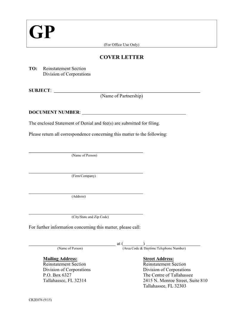 Statement Of Denial For General Partnership {CR2E076} | Pdf Fpdf Doc Docx | Florida