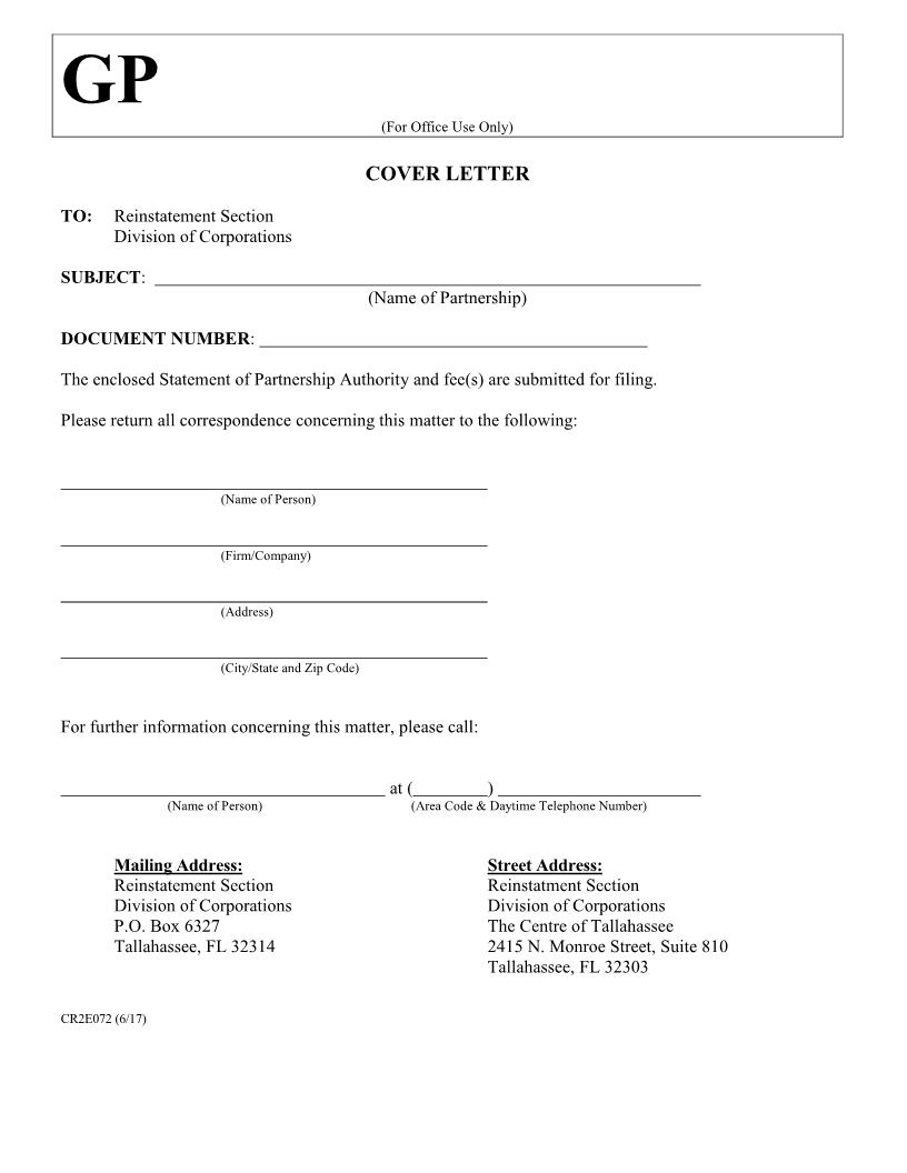 Statement Of Partnership Authority {CR2E072} | Pdf Fpdf Doc Docx | Florida