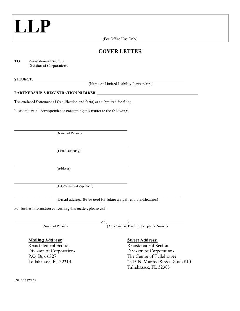 Statement Of Qualification For Florida Or Foreign Limited Liability Partnership {INHS67} | Pdf Fpdf Doc Docx | Florida