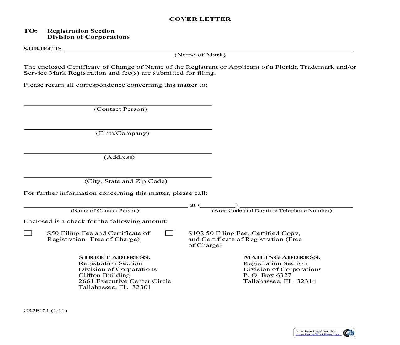 Certification Of Change Of Name Of Registrant-Applicant Of Florida Trademark-Service Mark Registration {CR2E121} | Pdf Fpdf Doc Docx | Florida