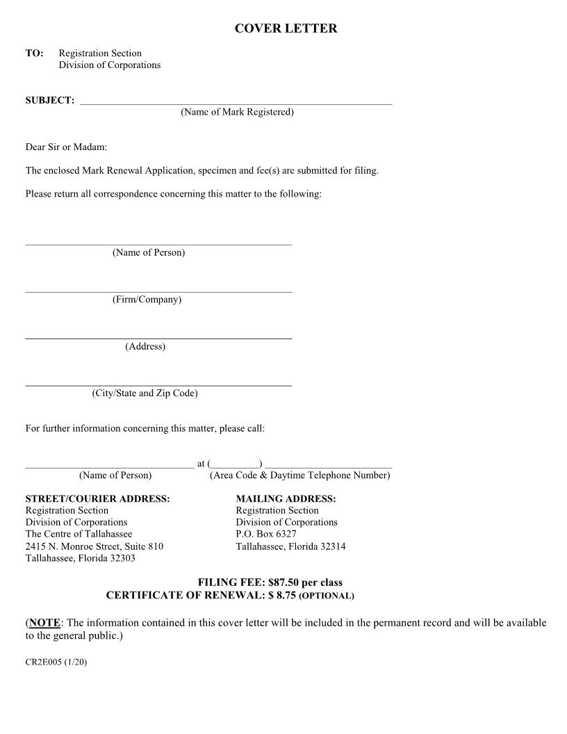 Mark Renewal Application {CR2E005} | Pdf Fpdf Doc Docx | Florida