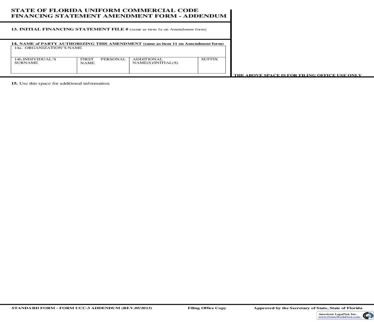 State Of Florida UCC Financing Statement Amendment Form - Addendum {UCC-3 Addendum} | Pdf Fpdf Doc Docx | Florida