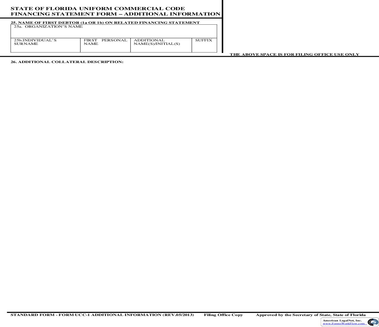 State Of Florida UCC Financing Statement Form - Additional Information {UCC-1 Additional Information} | Pdf Fpdf Doc Docx | Florida