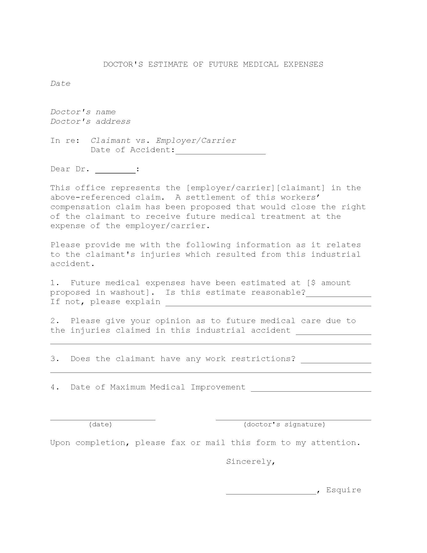 Doctors Estimate Of Future Medical Expenses | Pdf Fpdf Doc Docx | Florida