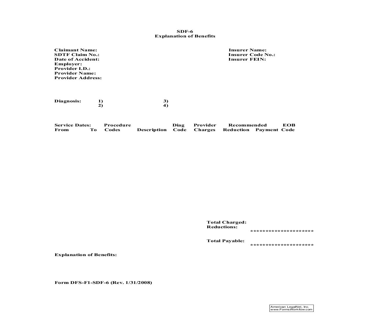 Explanation Of Benefits {SDF-6} | Pdf Fpdf Doc Docx | Florida