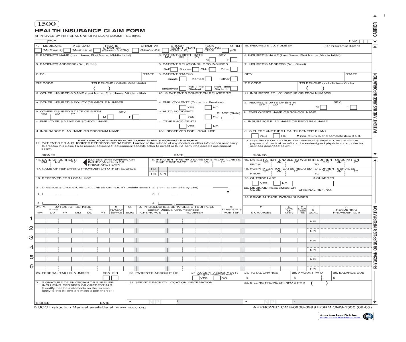 Health Insurance Claim Form {CMS1500} | Pdf Fpdf Doc Docx | Florida