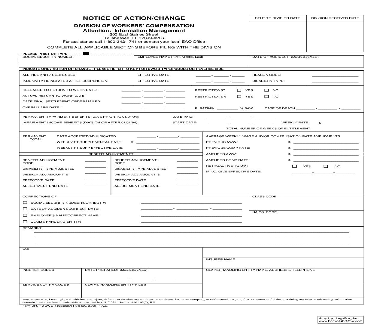 Notice of Action-Change {DWC-4} | Pdf Fpdf Doc Docx | Florida