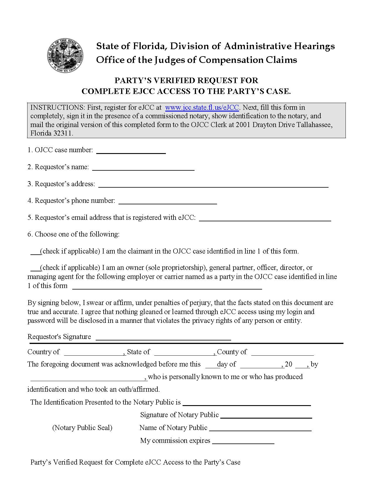 Partys Verified Request For Complete EJCC Access To The Partys Case | Pdf Fpdf Doc Docx | Florida