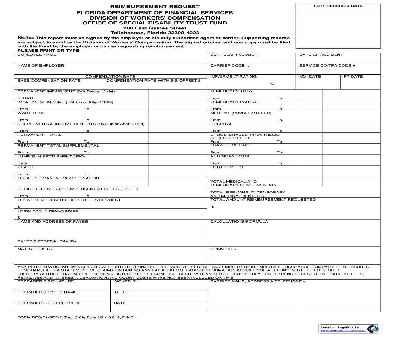 Reimbursement Request {SDF-2} | Pdf Fpdf Doc Docx | Florida