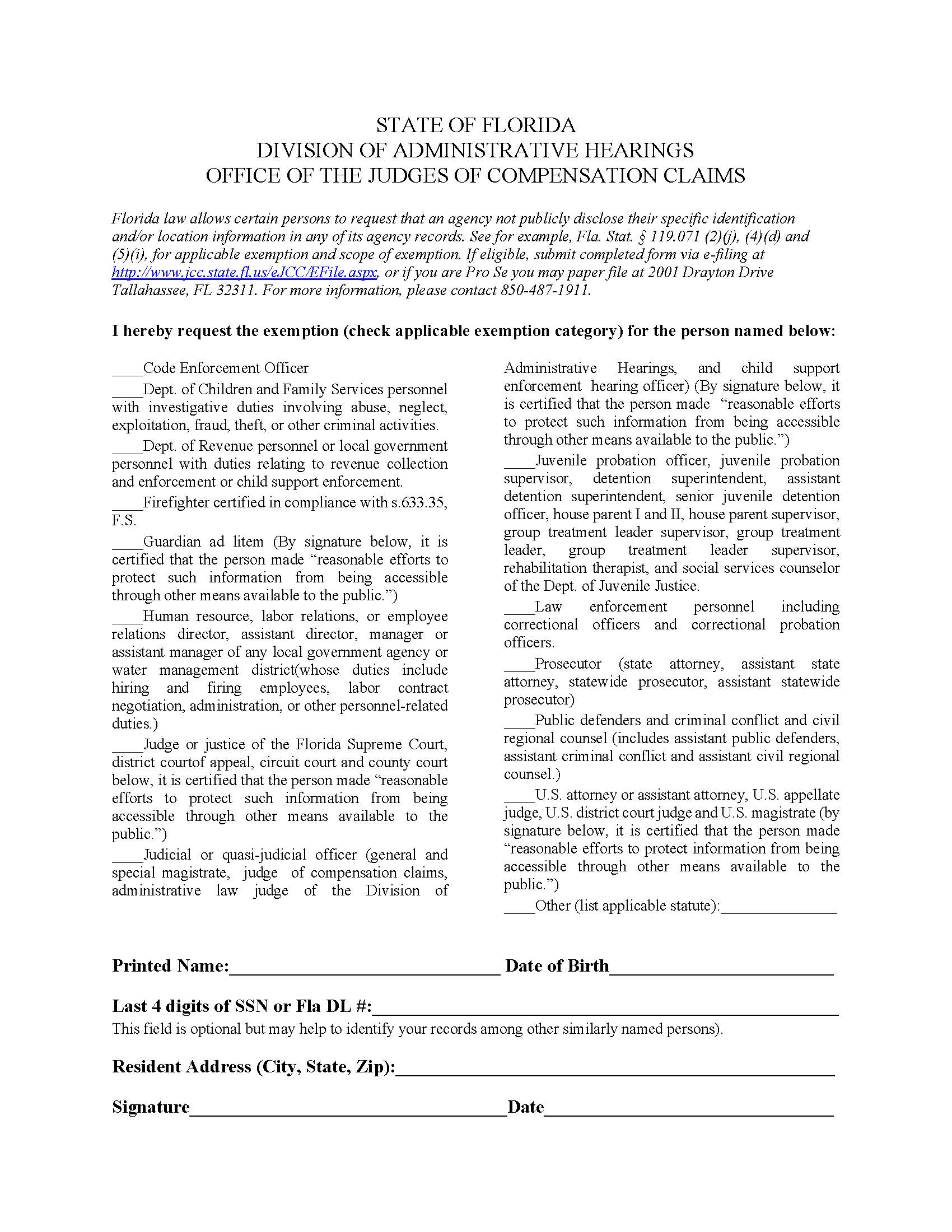 Request For Public Record Exemption (JCC) | Pdf Fpdf Docx | Florida