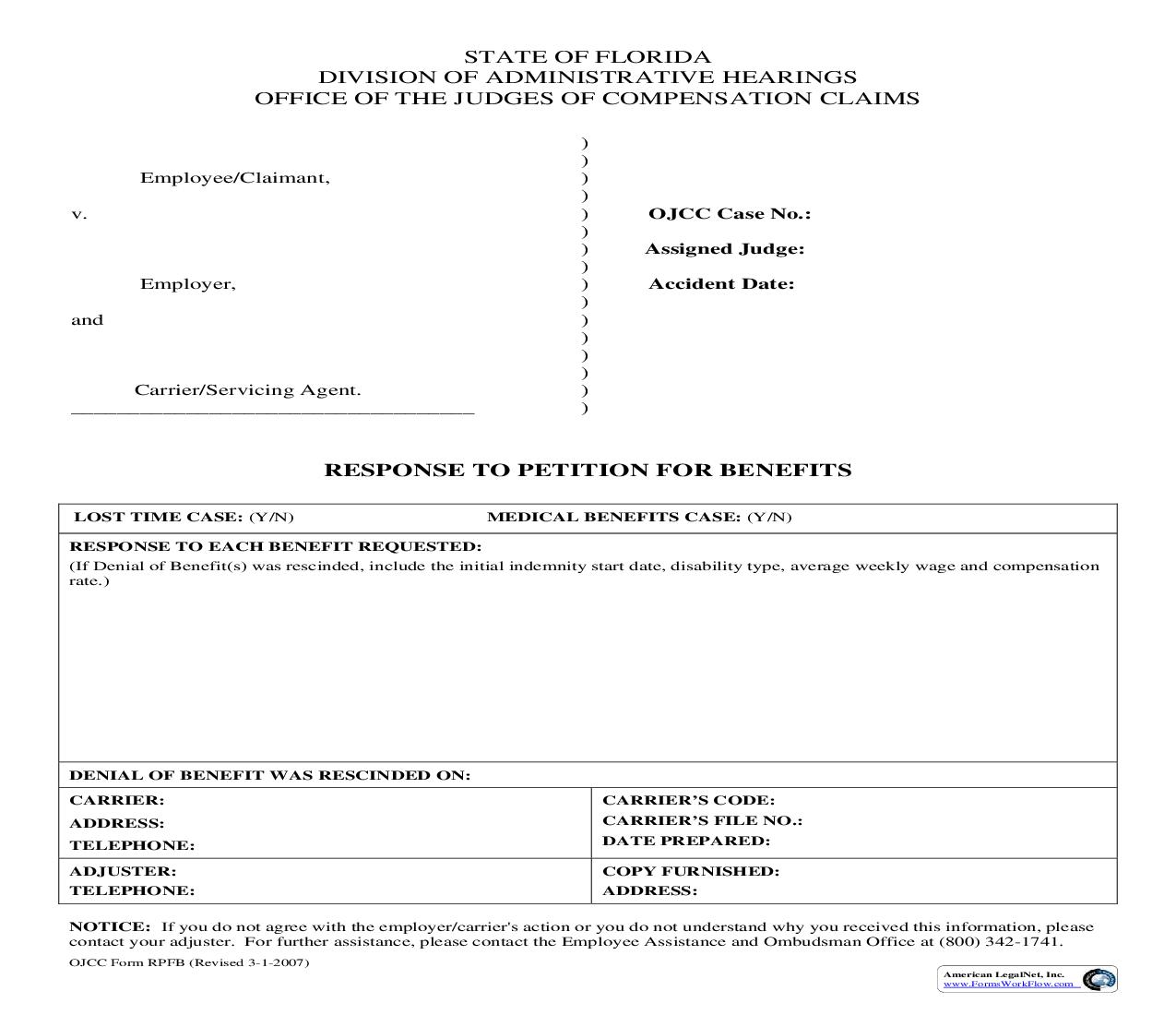 Response To Petition For Benefits | Pdf Fpdf Doc Docx | Florida