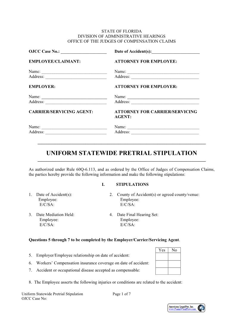 Uniform Statewide Pretrial Stipulation | Pdf Fpdf Docx | Florida