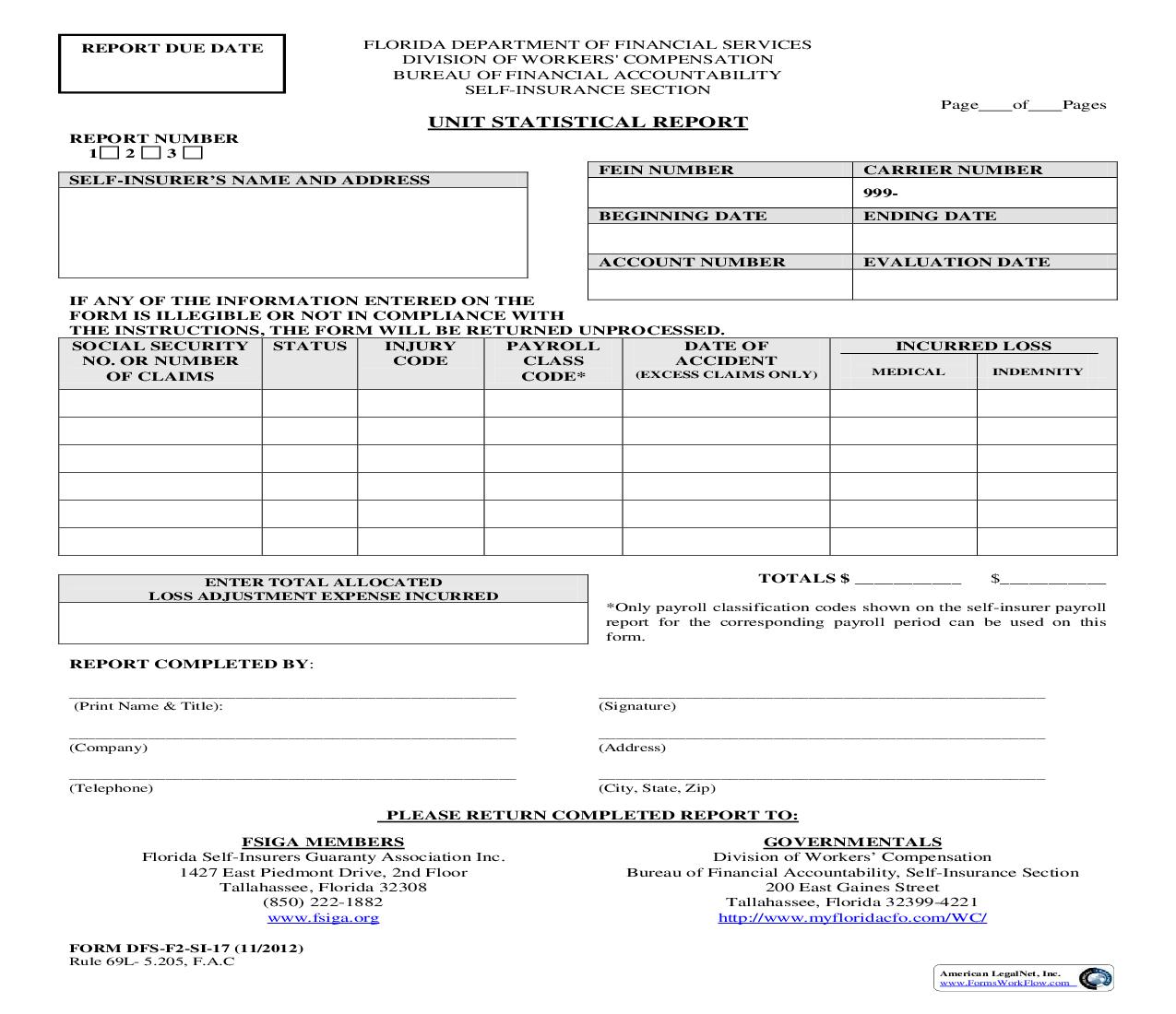 Unit Statistical Report {SI-17} | Pdf Fpdf Doc Docx | Florida