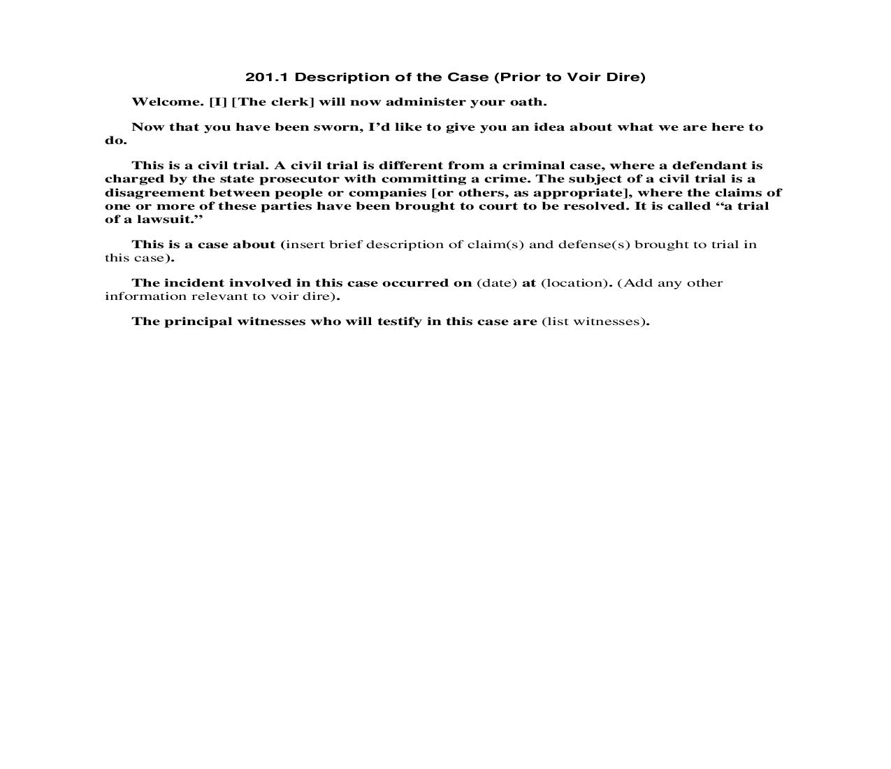 201.1 Description of the Case (Prior to Voir Dire) | Pdf Doc Docx | Florida_JI