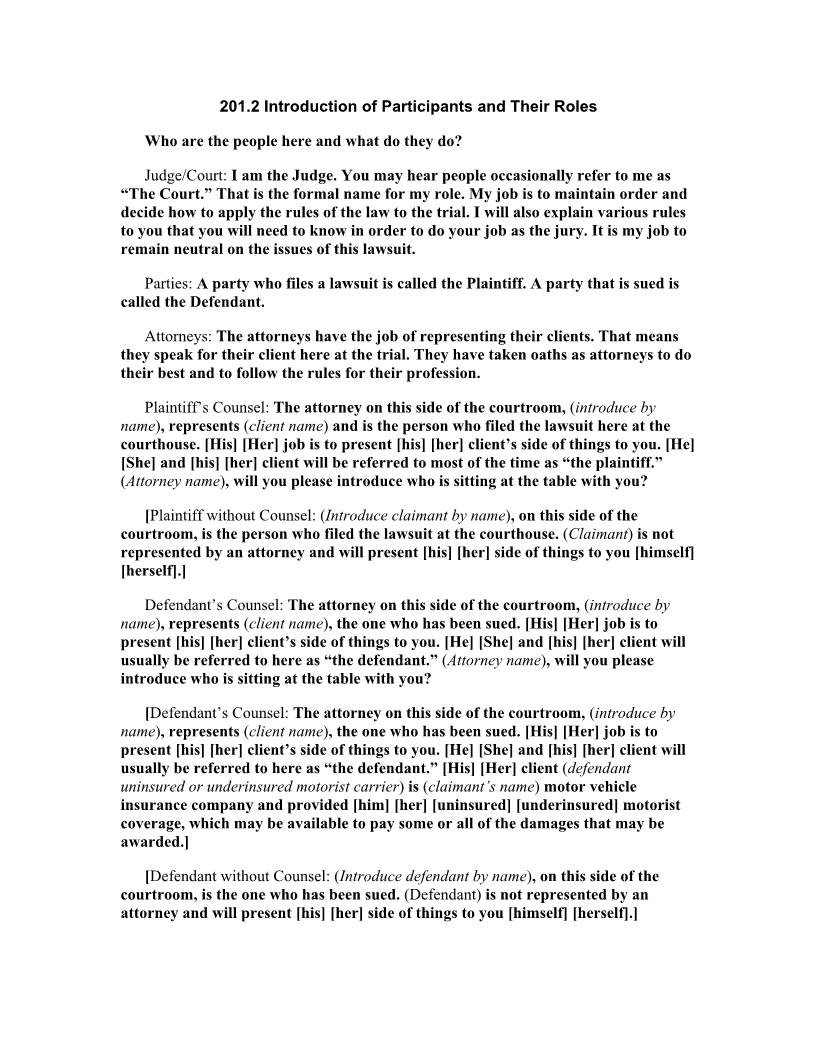 201.2 Introduction of Participants and Their Roles | Pdf Doc Docx | Florida_JI