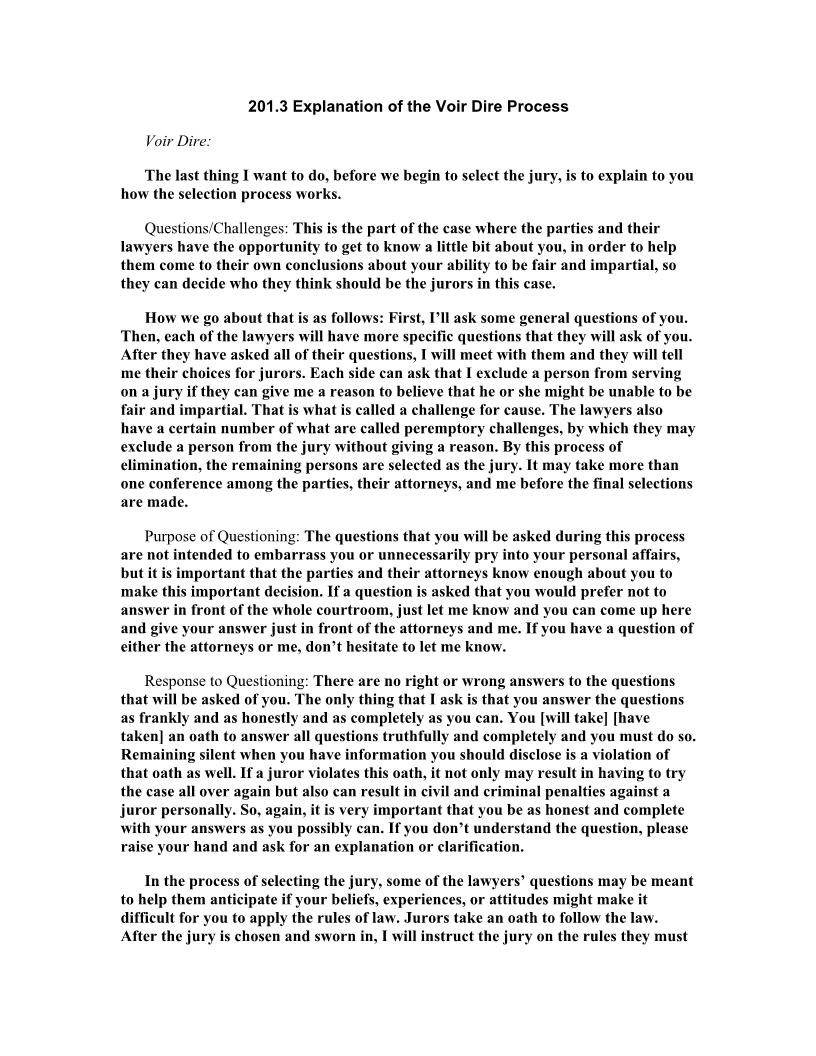 201.3 Explanation of the Voir Dire Process | Pdf Doc Docx | Florida_JI