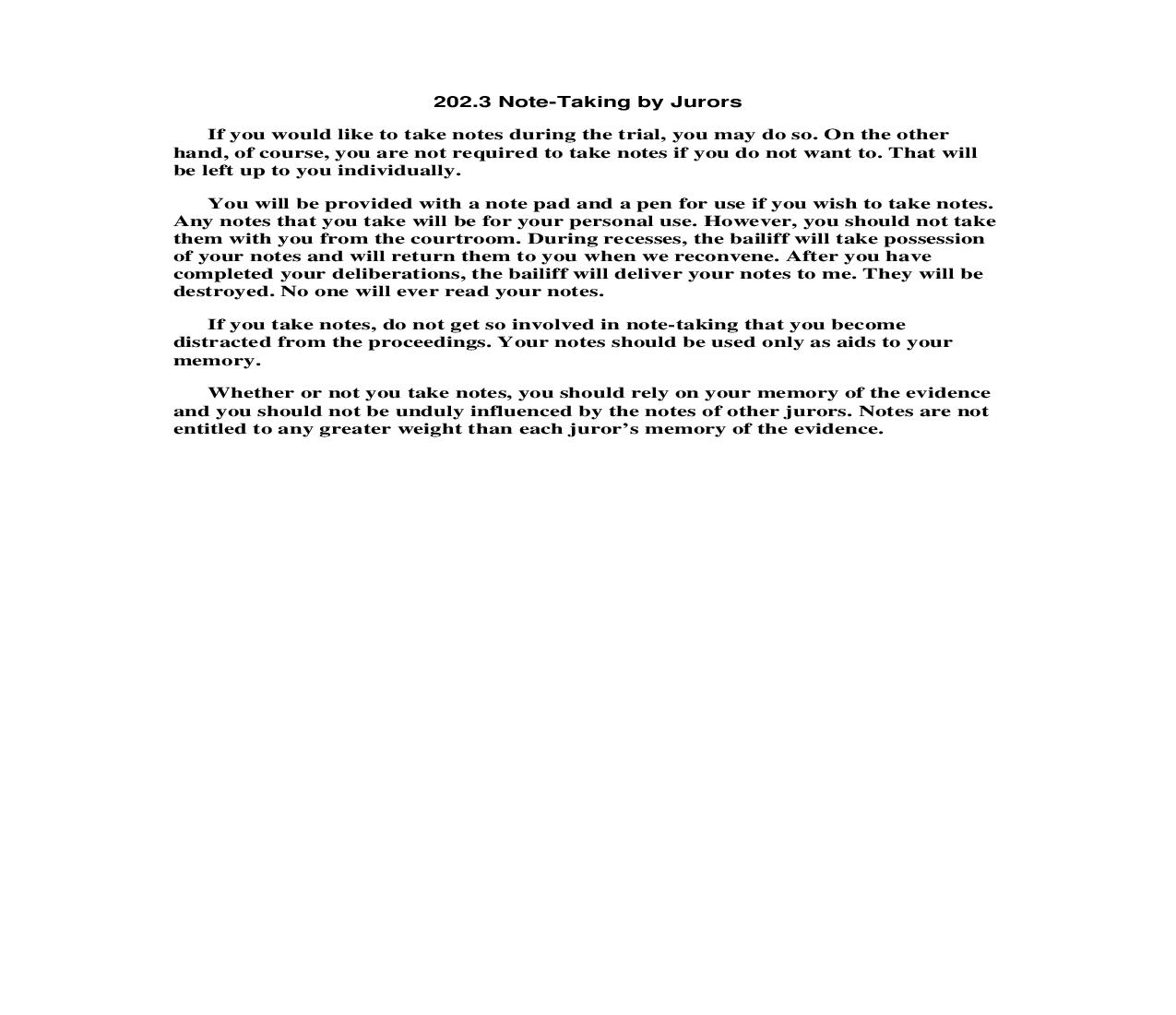 202.3 Note-Taking by Jurors | Pdf Doc Docx | Florida_JI