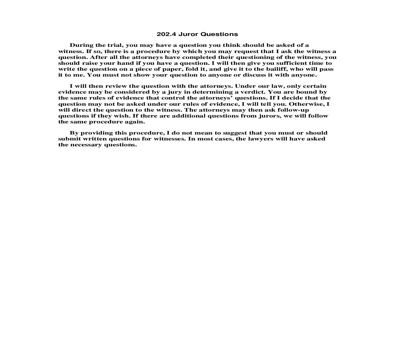 202.4 Juror Questions | Pdf Doc Docx | Florida_JI