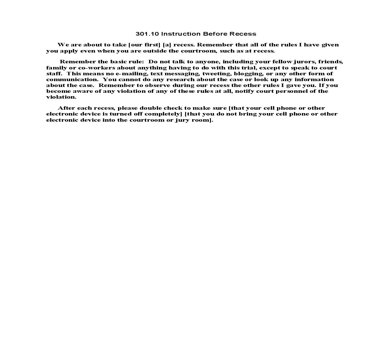 301.10 Instruction Before Recess | Pdf Doc Docx | Florida_JI