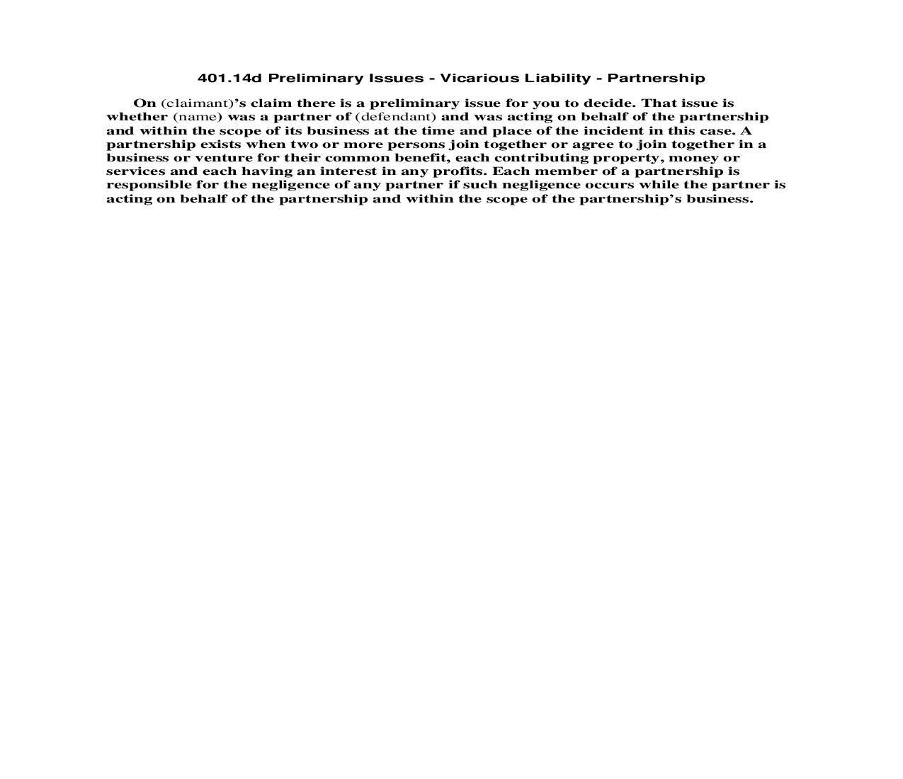 401.14d Preliminary Issues - Vicarious Liability - Partnership | Pdf Doc Docx | Florida_JI