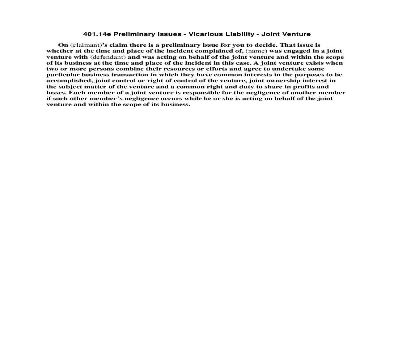401.14e Preliminary Issues - Vicarious Liability - Joint Venture | Pdf Doc Docx | Florida_JI