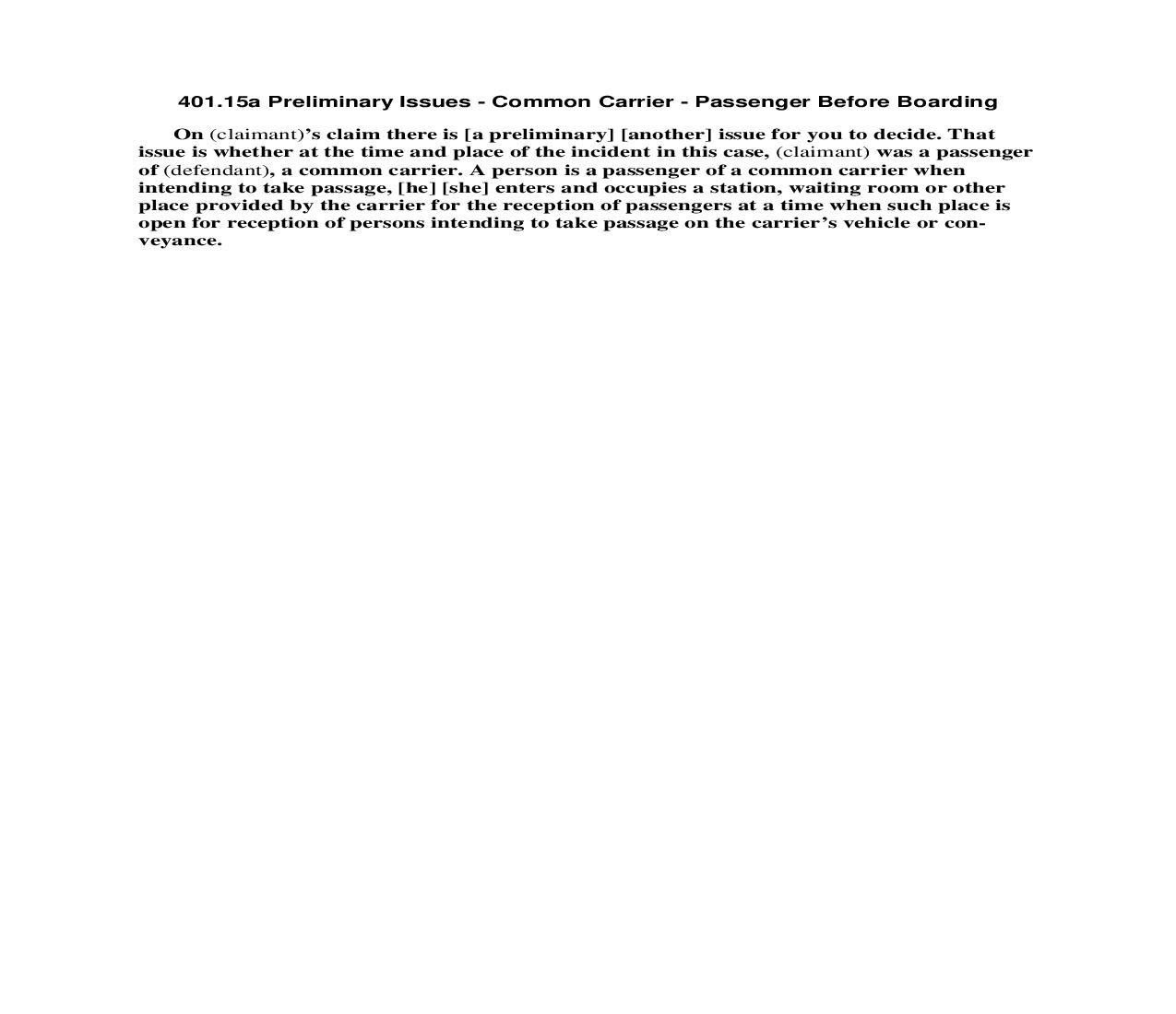 401.15a Preliminary Issues - Common Carrier - Passenger Before Boarding | Pdf Doc Docx | Florida_JI