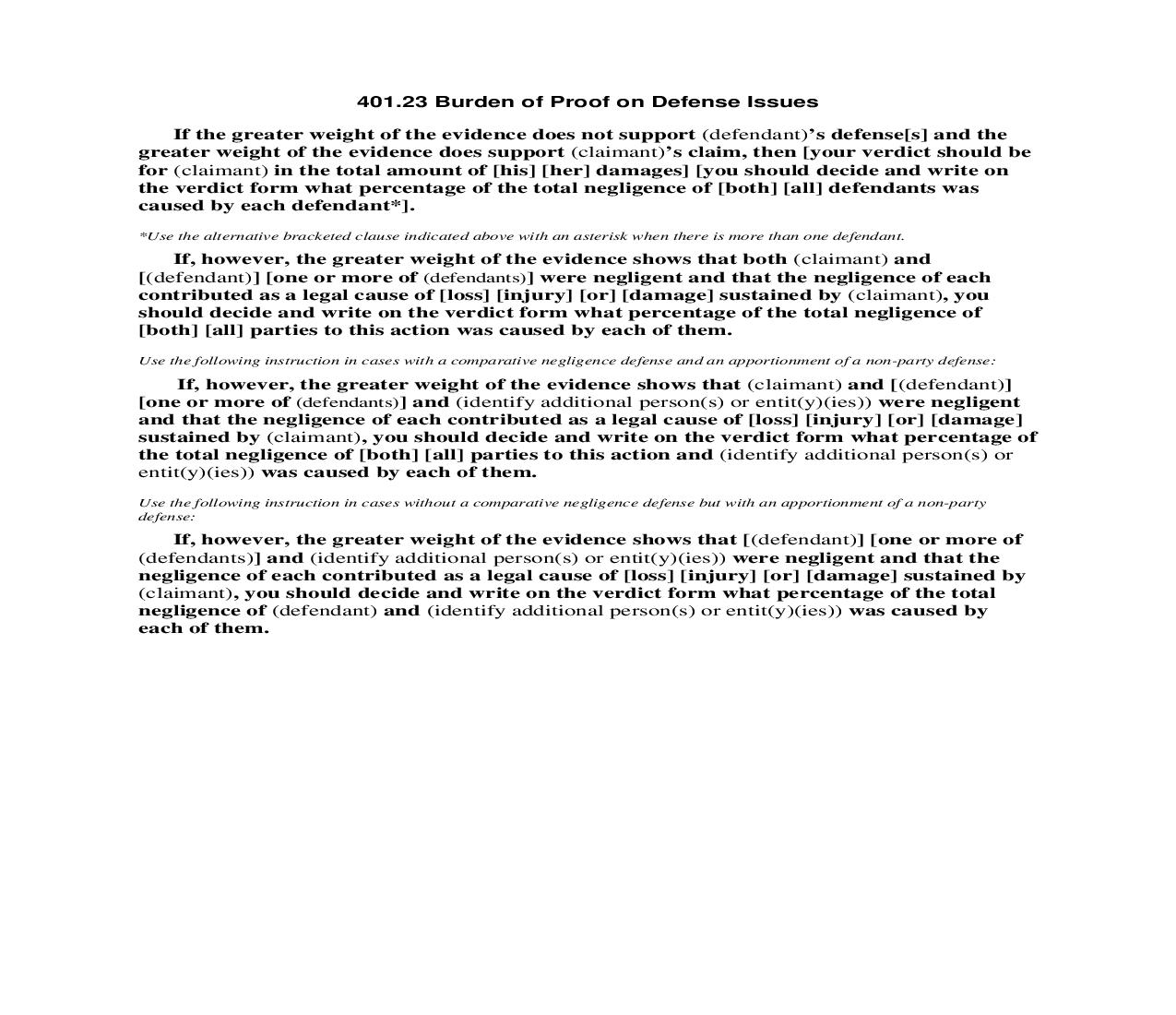 401.23 Burden of Proof on Defense Issues | Pdf Doc Docx | Florida_JI