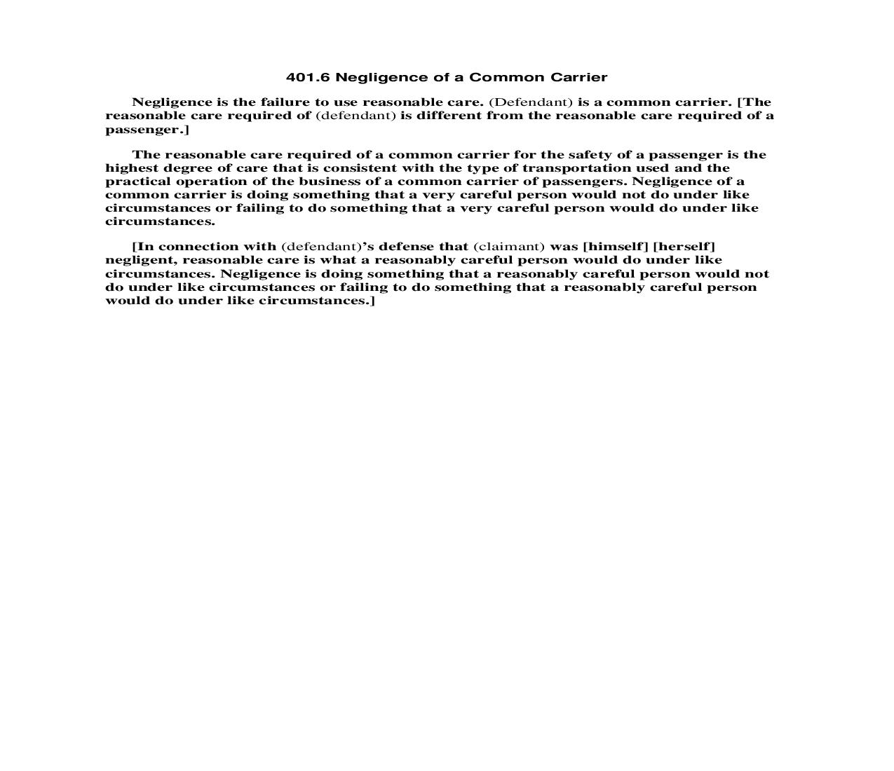 401.6 Negligence of a Common Carrier | Pdf Doc Docx | Florida_JI